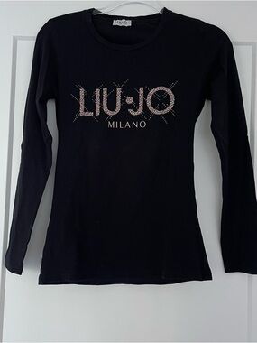 Liu Jo Black Long Sleeve Logo Tee with Crystal Accents